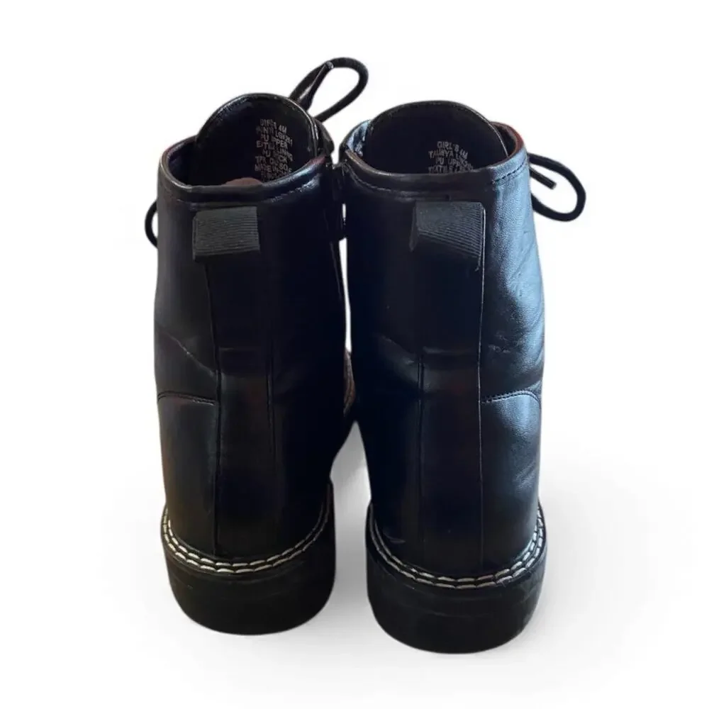 MIA Winter Combat Boots Girls 4M Black Faux Leather Lace Up Lined